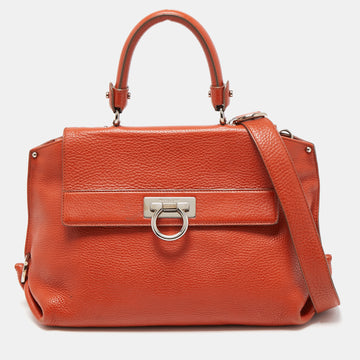 SALVATORE FERRAGAMO Orange Leather Medium Sofia Top Handle Bag