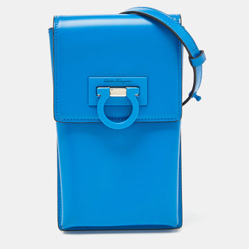 SALVATORE FERRAGAMO Blue Leather Trifolio Phone Holder Crossbody Bag