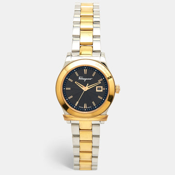 SALVATORE FERRAGAMO Black Two Tone Stainless Steel FF3 Women's Wristwatch 33 mm