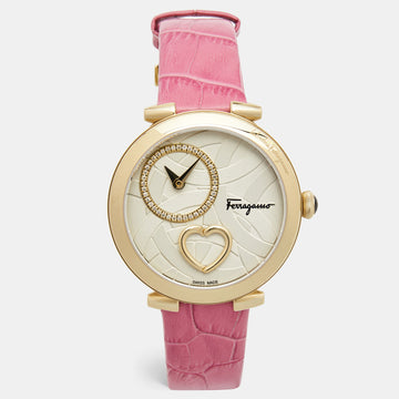 SALVATORE FERRAGAMO Cuore Beating Heart Gold Tone Stainless Steel Leather FE2040016 Women's Wristwatch 39 MM