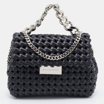 Stella McCartney Black Woven Faux Leather Falabella Top Handle Bag