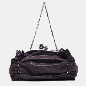 STELLA MCCARTNEY Purple Ruffle Faux Leather Kisslock Chain Bag
