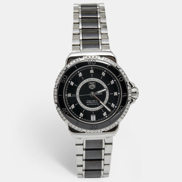 TAG Heuer Black Stainless Steel Ceramic Diamond Formula 1 WAU2212 Women's Wristwatch 37 mm