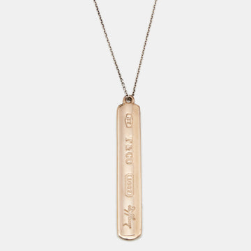 Tiffany & Co. Tiffany 1837 Rubedo Bar Gold Tone Metal and Sterling Silver Chain Pendant Necklace