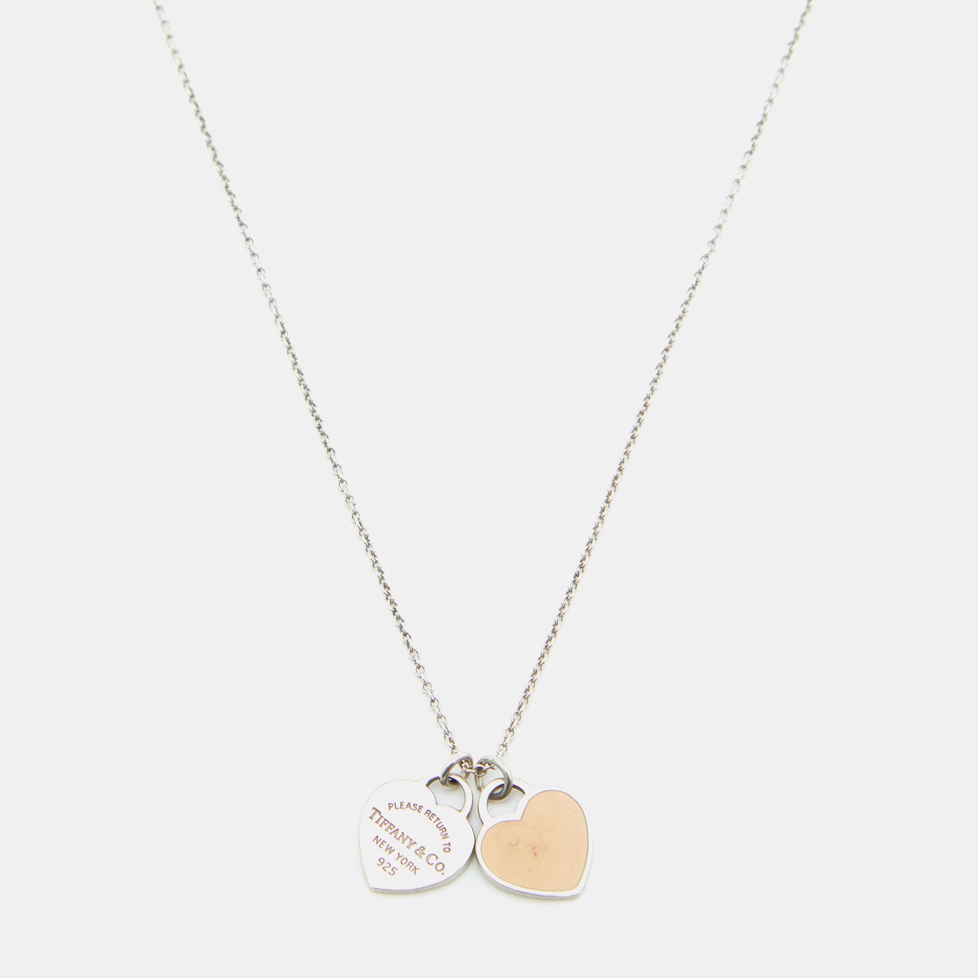 TIFFANY Sterling Silver Enamel Return to Tiffany Double Heart Tag Pendant  Necklace Pink 1248328 | FASHIONPHILE