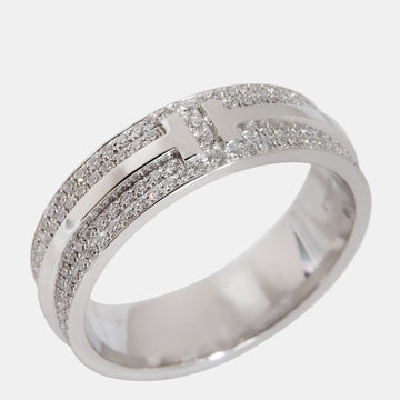 Tiffany & Co. T Wide Pave 18K White Gold Diamond Ring EU 57