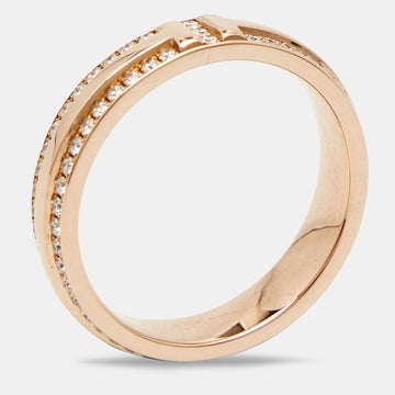 Tiffany & Co. Tiffany T Narrow Paved Diamond 18k Rose Gold Ring Size 54