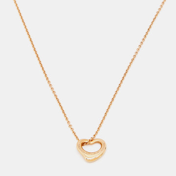 Tiffany and Co. Elsa Peretti Open Heart 18k Rose Gold Pendant Necklace