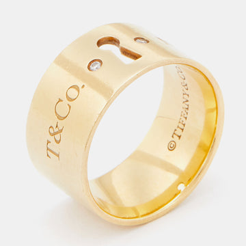 TIFFANY & CO. Keyhole Diamond 18k Yellow Gold Wide Band Ring Size 50