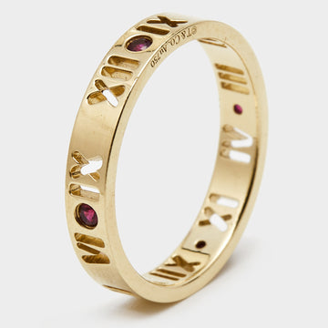 TIFFANY & CO. Atlas Pierced Rubies 18k Yellow Gold Band Ring Size 55
