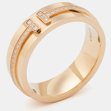 TIFFANY & CO. Tiffany T Diamond 18k Yellow Gold Wide Band Ring Size 50