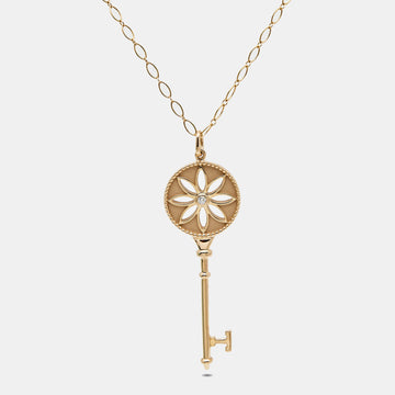 TIFFANY & CO. Tiffany Keys Daisy Diamond 18k Rose Gold Long Pendant Necklace