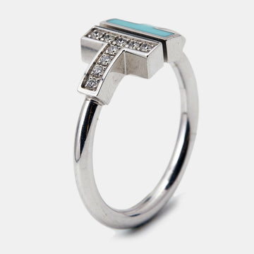 TIFFANY & CO. Twire Turquoise Diamonds 18k White Gold Ring Size 52