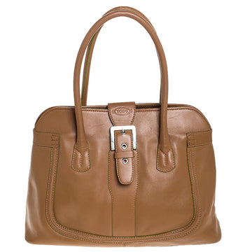TOD'S Tan Leather Buckle Satchel