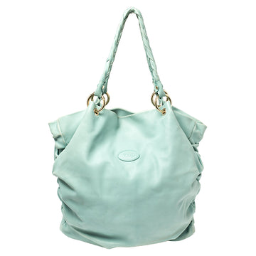 TOD'S Green Pleated Leather Tote