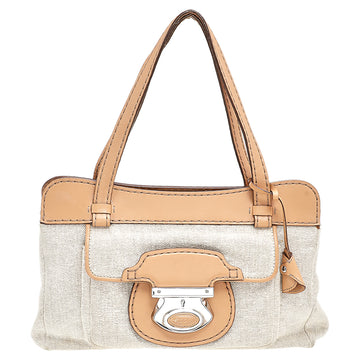 TOD'S Beige/Brown Canvas And Leather Satchel