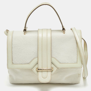 TOD'S  White Calf Hair and Leather Flap Top Handle Bag