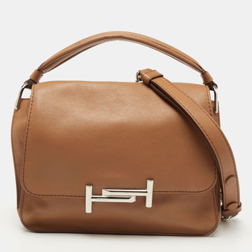 TOD'S Brown Leather Double T Flap Top Handle Bag