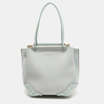 TOD'S Light Blue Leather Wave Tote