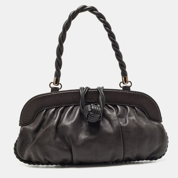 TOD'S Dark Brown Leather Twisted Frame Satchel