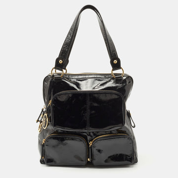 TOD'S Black Patent Leather T Bag Media Satchel