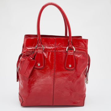 TOD'S Red Patent Leather Drawstring Tote