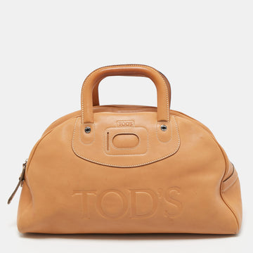 TOD'S Tan Leather Logo Top Zip Satchel