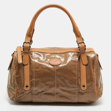 Tod’s Brown/Beige Coated Canvas and Leather G-Bag Easy Sacca Satchel