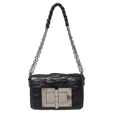 Tom Ford Black Pleated Leather Medium Natalia Chain Shoulder Bag