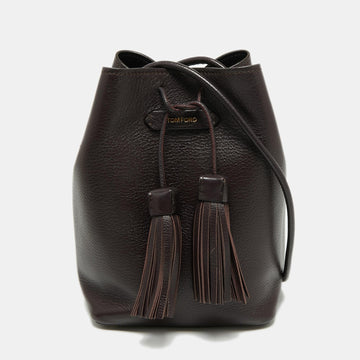 Tom Ford Prune Leather Double Tassel Bucket Bag