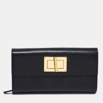 Tom Ford Black Leather Turnlock Natalia Continental Wallet