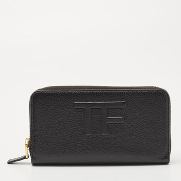 TOM FORD Black Leather TF Zip Around Continental Wallet