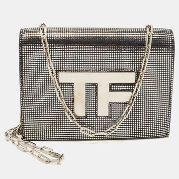 TOM FORD Silver/Black Textured Suede Icon Disco Crossbody Bag