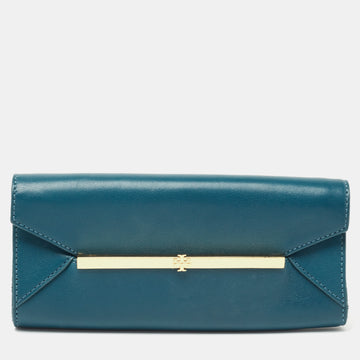 TORY BURCH Teal Leather Envelope Flap Clutch