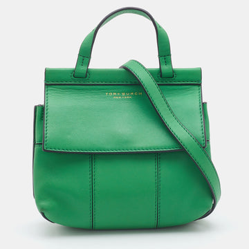 TORY BURCH Green Leather Mini Block T Crossbody Bag