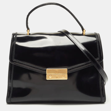 TORY BURCH Black Glossy Leather Juliette Top Handle Bag