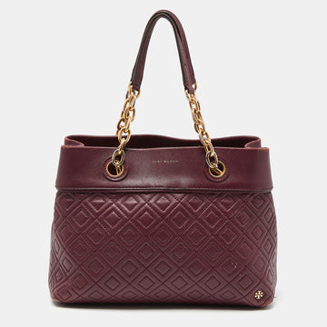 TORY BURCH Burgundy Quilted Leather Fleming Satchel
