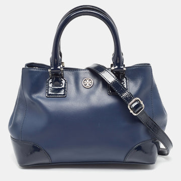 TORY BURCH Blue Patent And Leather Robinson Middy Satchel