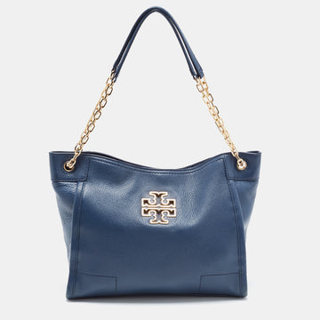 TORY BURCH Blue Leather McGraw Slouchy Tote