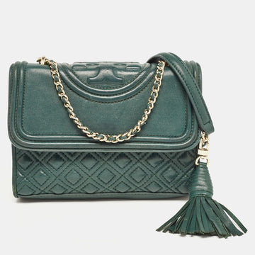 TORY BURCH Green Leather Small Fleming Shoulder Bag