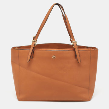 TORY BURCH Brown Leather Large York Buckle Shopper Tote