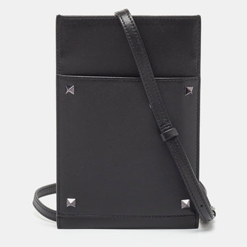 VALENTINO Black Leather Rockstud Phone Crossbody Bag