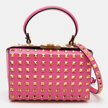 Valentino Pink Leather Rockstud Top Handle Bag