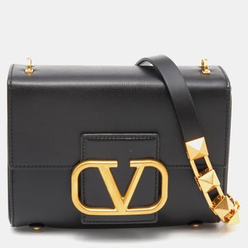 Valentino Black Leather Stud Sign Flap Shoulder Bag