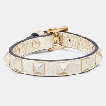 Valentino Leather Rockstud Gold Tone Metal Wrap Bracelet