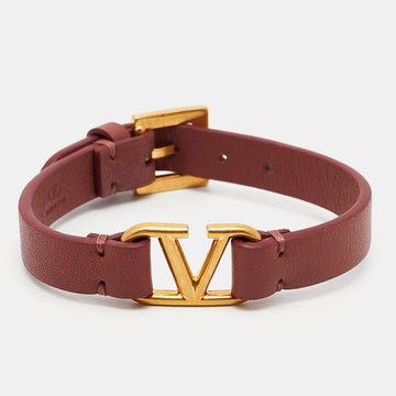 Valentino  VLogo Leather Gold Tone Wrap Bracelet