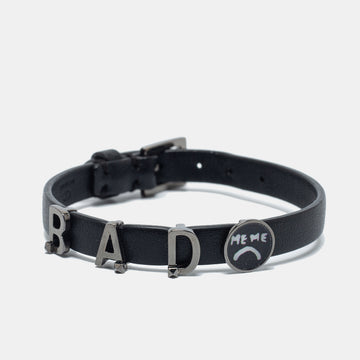Valentino Black Leather Letters Charm Wrap Bracelet