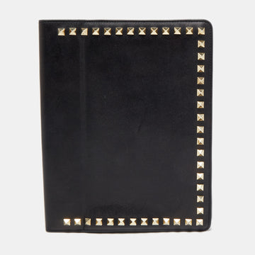 VALENTINO Black Leather Rockstud Around iPad Case