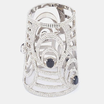 VALENTINO Silver Tone Crystal Embellished Extra Wide Cuff Bracelet
