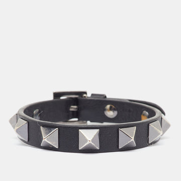 VALENTINO Black Leather Rockstud Wrap Bracelet
